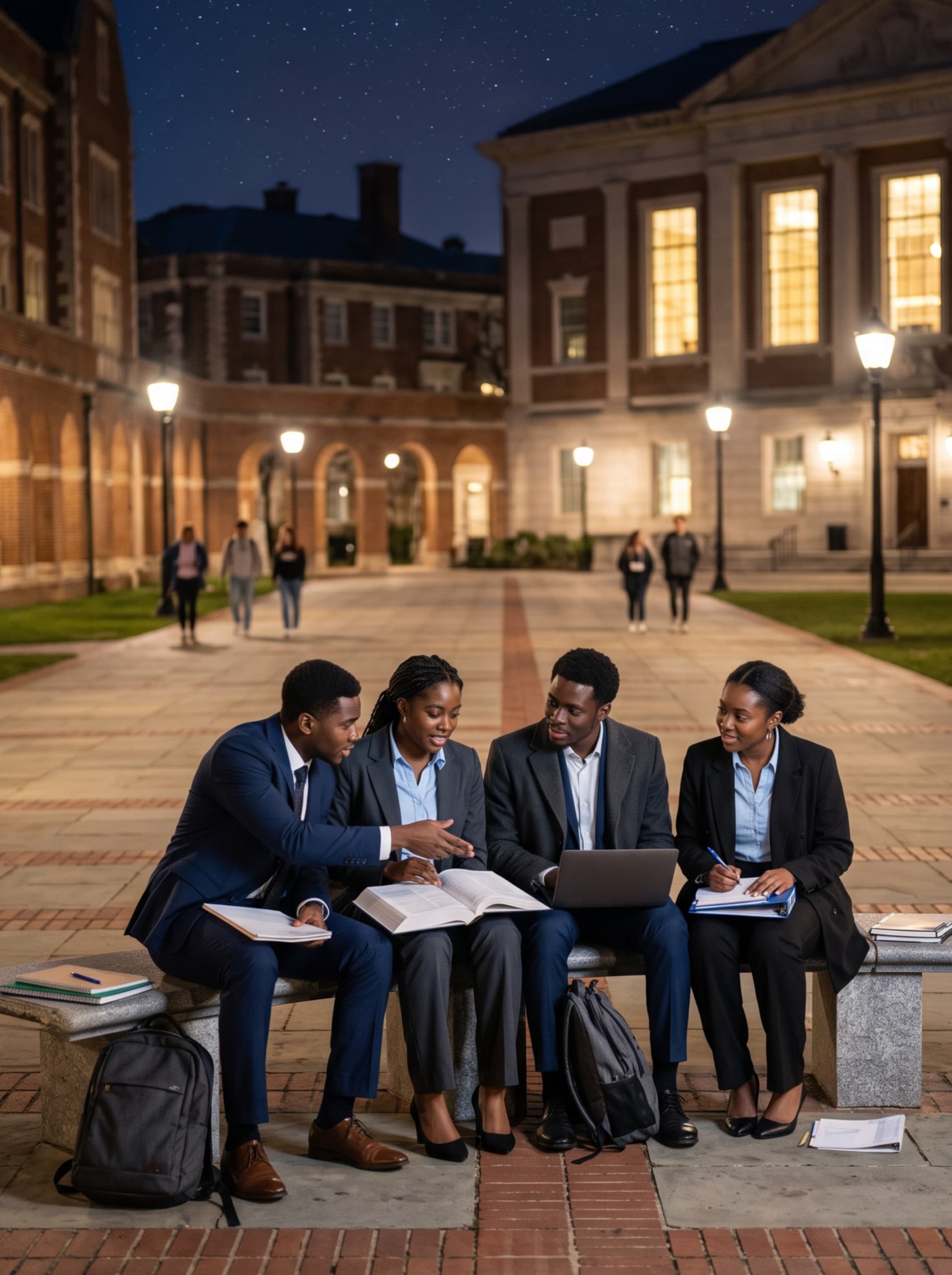 Students studying under a connected world map